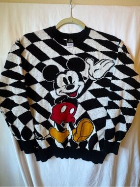 Disney Black & White Mickey Crewneck Sweater with Red and Yellow Accents